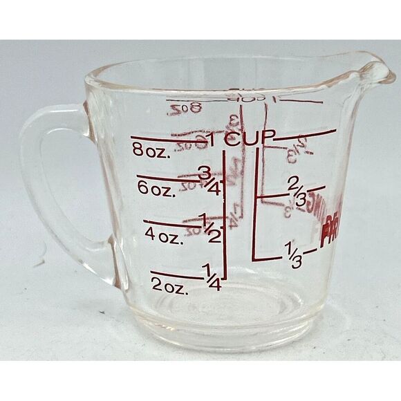 Vtg Fire King Measuring Cup D Handle Glass 1 Cup Red Letters #496 MCM USA - Picture 1 of 5